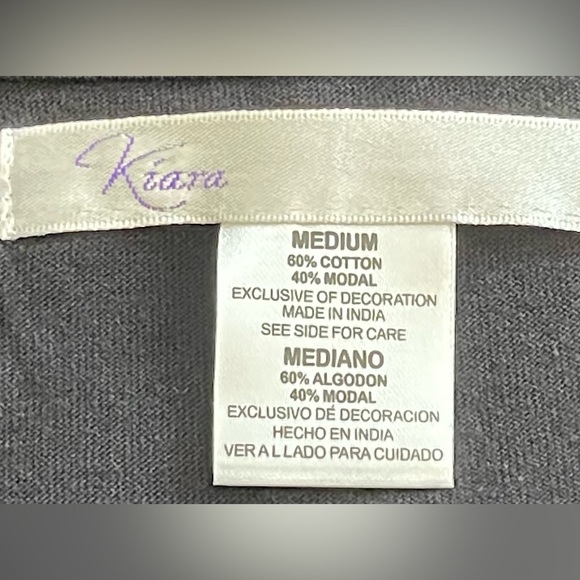 Kiara - Black V-Neck Ruched Wood Stone Bead Trim Top Tee - NEW w/ TAGS - Size M - Picture 7 of 9